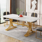 Tribesigns 63-Inch Rectangular Dining Table for 4 to 6, Modern Kitchen Tables with Stylish Metal Trestle Legs, Large Dinner Tables for Dining Room, Only Table (White+Gold)