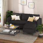 Shintenchi L Shaped Sectional Sofa Couch,Convertible Modular Sofas with Movable Ottoman,3-Seat Upholstered Corduroy Couch,Small Couches for Living Room,Apartment,Office(Black)