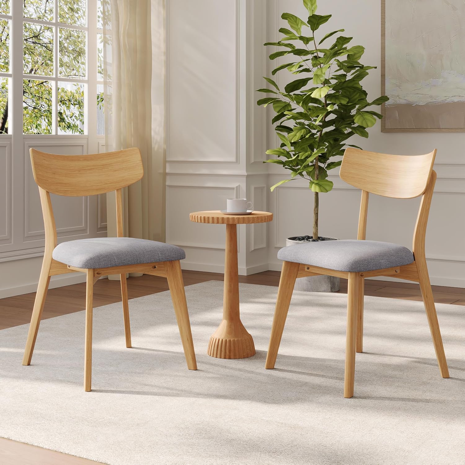 Dining Chairs Set of 2, Dining Room Chairs with Walnut Finished Frame | Kitchen Chairs Set of 2 with Curved Backrest and Wood Legs, Mid Century Modern Upholstered Dining Chairs