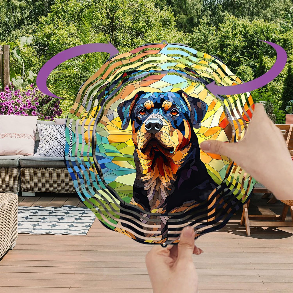 Rottweiler Dog Wind Spinners Outdoor Dog Memorial Gifts, 3D Metal Kinetic Hanging Garden Wind Spinner, Spinner Decor, Wind Sculptures for Outdoor & Indoor, Window, Yard Decor (Rottweiler 1)