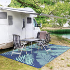 GENIMO Outdoor Rug 8' x 10' Waterproof for Patios Clearance, Reversible Outdoor Plastic Straw Camping Rug Carpet, Large Area Rugs Mats for RV, Camper, Deck, Balcony, Porch, Beach Royal Blue&Blue Green
