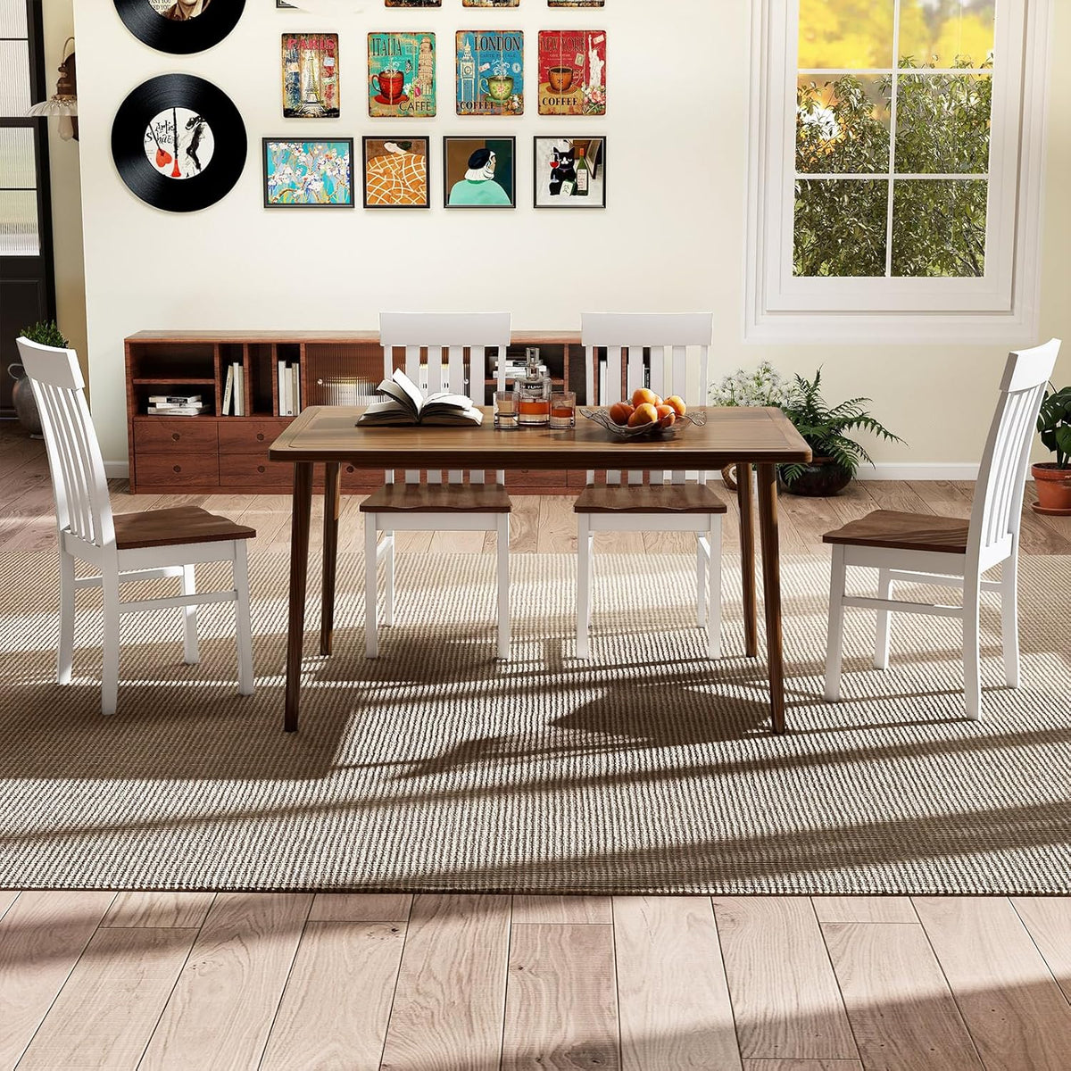 Giantex Wooden Dining Chairs Set of 2, Farmhouse Kitchen Chair with Hollowed Backrests & Rubber Wood Seats, Rustic Wood Side Chairs for Home Living Room Restaurant