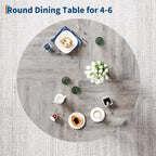 IDEALHOUSE 47" Round Dining Table for 4-6, Wood Kitchen Table with Sturdy Base, Farmhouse Circle Dinner Table for Dining Room, Living Room, 4 Strong Legs, Grey