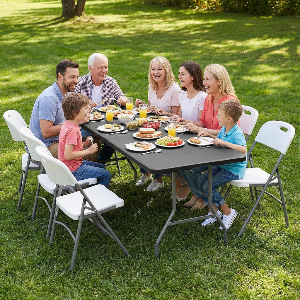 SEALAMB 6FT Portable Plastic Folding Table for Indoor & Outdoor, Heavy Duty Fold Up Table Foldable Picnic Tables Dining Table for Camping Parties Backyard Events(Black, 6FT)