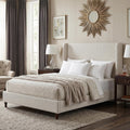 Upholstered Bed Frame with 54" Tall Wingback Headboard, Elegant Boucle Fabric, Solid Wood Legs, Sturdy Metal Structure, No Box Spring Needed, Easy Assembly (Cream White, King)