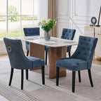 adochr Dining Chairs Set of 6, Upholstered Fabric Dining Room Chairs with Nailhead High Back & Ring Pull & Wooden Legs, Mid-Century Modern Kitchen Chairs for Restaurant, Living Room, Navy Blue