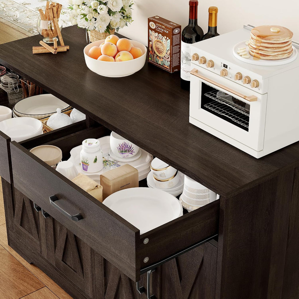 HOSTACK 47" W Kitchen Sideboard Buffet Cabinet with Storage Drawers, Brown | Farmhouse Kitchen Storage Cabinet with Doors and Shelves, Coffee Bar Cabinet, Buffet Table for Living Dining Room