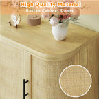 HUAHUU Sideboard Buffet Cabinet with Storage, 47.2" Rattan Sideboard Cabinet with Adjustable Shelf, Metal Legs, Modern Buffet Sideboard for Kitchen, Living Room, Entryway, Natural Oak