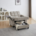 Eafurn Convertible Chaise Lounge Sleeper Chair with Storage and 6-Position Reclining Backrest,Modern Tufted Recliner Lounge Chaise Chair with Swivel Tray Table & USB Port for Living Room