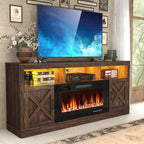 jiteentarou Farmhouse Fireplace TV Stand for 70/75/80 Inch TV, 32”Tall Entertainment Center w/ 36”Electric Fireplace and LED Light, 70”Media Console w/Barn Door Cabinet for Living Room, Brown