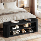 Tribesigns 47.2" Wooden Entryway Bench with 2-Tier Shoe Storage, Farmhouse Dining Bench with Adjustable Foot Pads, End of Bed Stool for Bedroom, Hallway, Living Room, Dining Room, Black