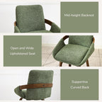 26" Swivel Counter Height Bar Stools Set of 3, Moss Green | Walnut Bentwood Back, Linen-Texture Fabric, Mid-Century Modern Style, 360° Swivel, 350 LBS Weight Capacity