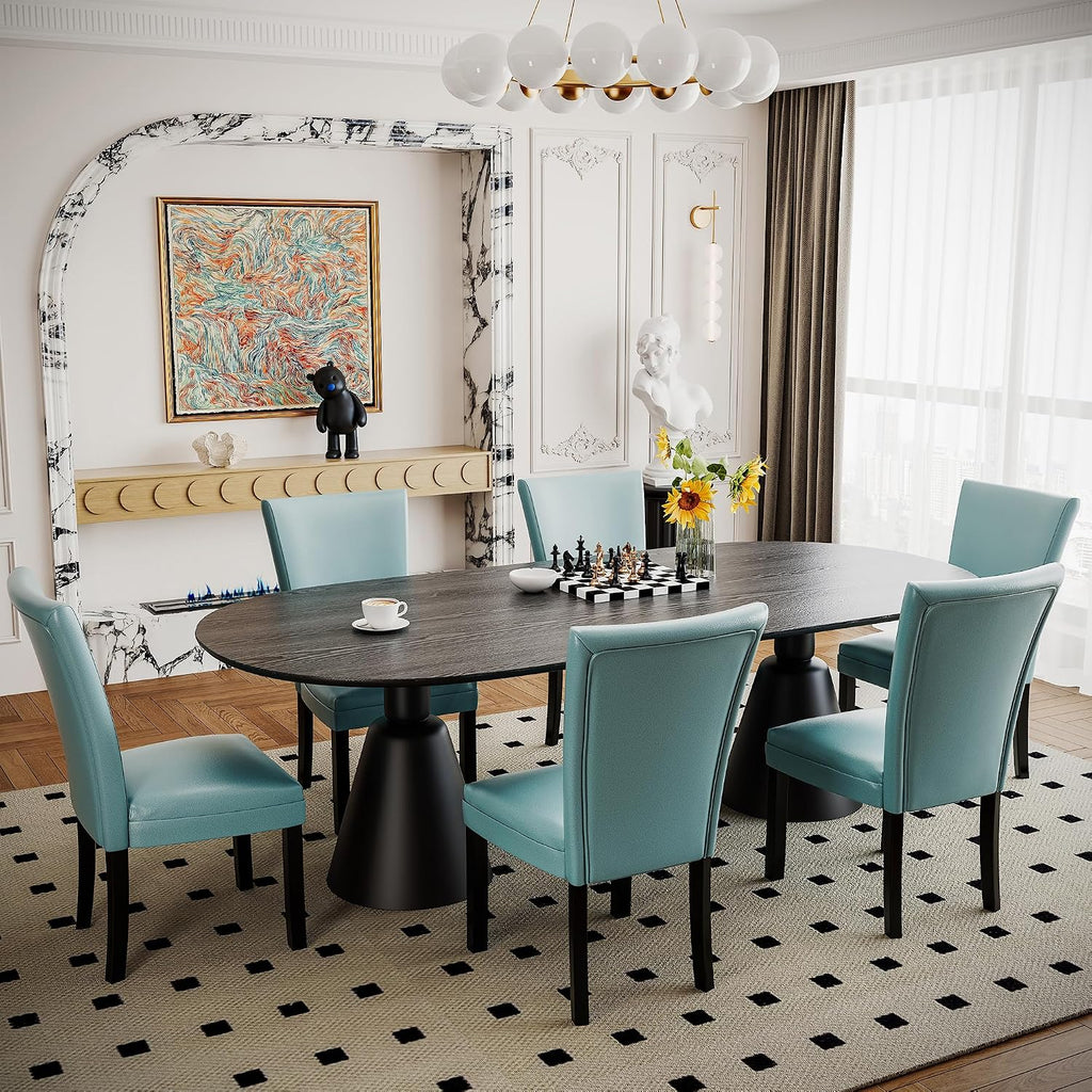 Parsons Solid Wood Dining Chairs Set of 6 with UP High Back, Kitchen Chairs with Upholstered Seat, Holds Up to 300 Lbs,Accent Chairs Easy Assembly, Light Blue CY1331HL