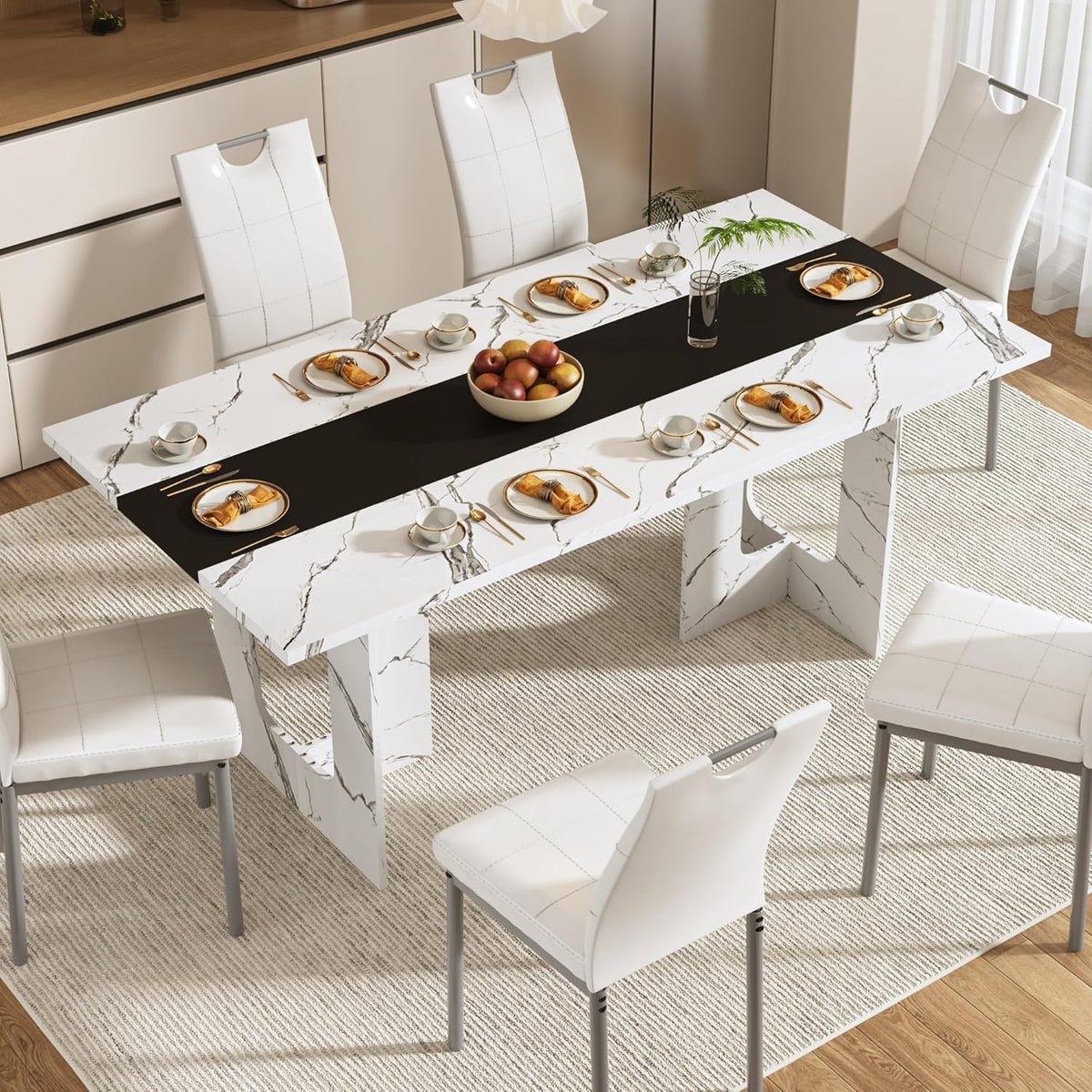 St.Mandyu 71 Inch Rectangle Dining Table for 4-8 People, Long Kitchen Dinner Table with Waterproof Tabletop and Adjustable Leg for Kitchen, Dining Room, White