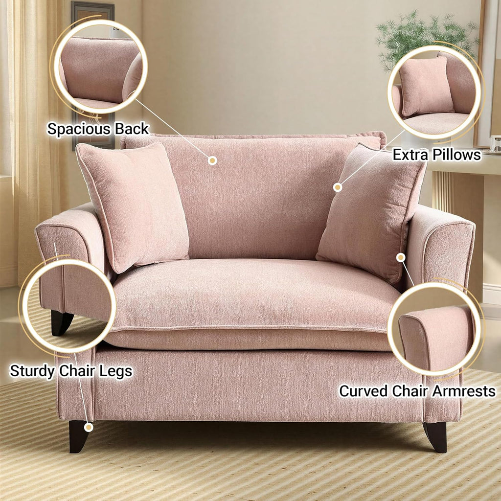 ERYE 46.9" Chenille Upholstered Accent Chair Wide Seat for Living Room Bedroom, Modern Leisure Cushion Armchair W/ 2 Pillows and Removable Cover for Home Apartment Office