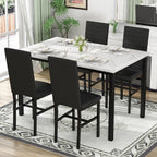 Hooseng 5 Piece Dining Table Set for 4, Faux Marble Kitchen Table with Upholstered Chairs, Modern Dinner Table Set for Dining Room, Small Spaces, White＆Black