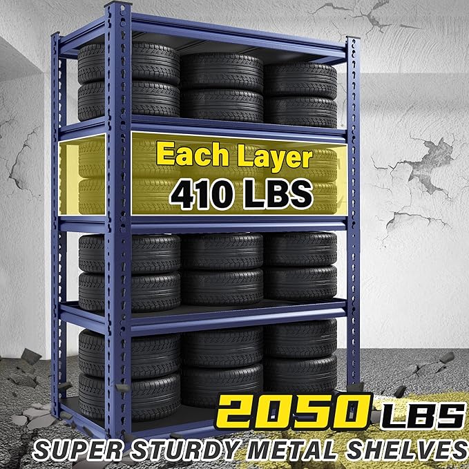 REIBII Garage Shelving 72" H Storage Shelves Sturdy Metal Shelves Heavy Duty 5 Tier Metal Shelving for Kitchen Closet Basement Warehouse 72" H x 32" W x 17.1" D Blue