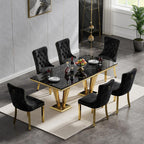 Luxury Marble Dining Table for 4 to 6, 68 inch Black Faux Marble Dining Table with Gold Stainless Steel Diamond Shaped Base, Modern Rectangle Kitchen Dining Room Table for Family Dinner Party