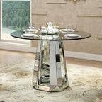 Henf Luxury Round Glass Dining Table for 4-6, Silver 47" Glass Kitchen Table with Mirrored Base, Modern Circle Dining Room Table (Table Only)