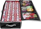 Wrapping Paper Storage Container | Gift Wrap Organizer Under Bed | 41”x14”x6” | Box Holder for 18-24 Rolls Up to 40” | 600D Oxford Material | Pockets for Ribbon, Bows, and Accessories (Black)