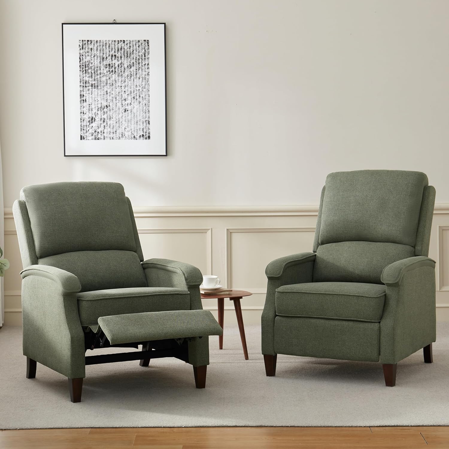 VKNOW Recliner Chair, Fabric Recliner with Soft Armrest, Home Theater Seating with Adjustable Push Back and Lumbar Support, Single Sofa for Adults, Lounge Chair for Living Room, Bedroom（Green）