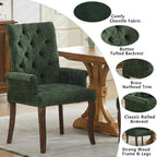 Chenille Tufted Dining Chairs with High Back,Neutral Fabric Upholstered Kitchen Chair with Rustic Solid Wood Legs,Farmhouse Side Chairs with Arms Nailhead Trim for Dining Room (Olive, 2PC)
