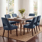UVV Wooden Dining Chairs Set of 2, Mid Century Upholstered Dining Room Chair Kitchen Chairs, Chenille Dinner Chair with Solid Wood Legs for Kitchen Dining Room, Navy Blue