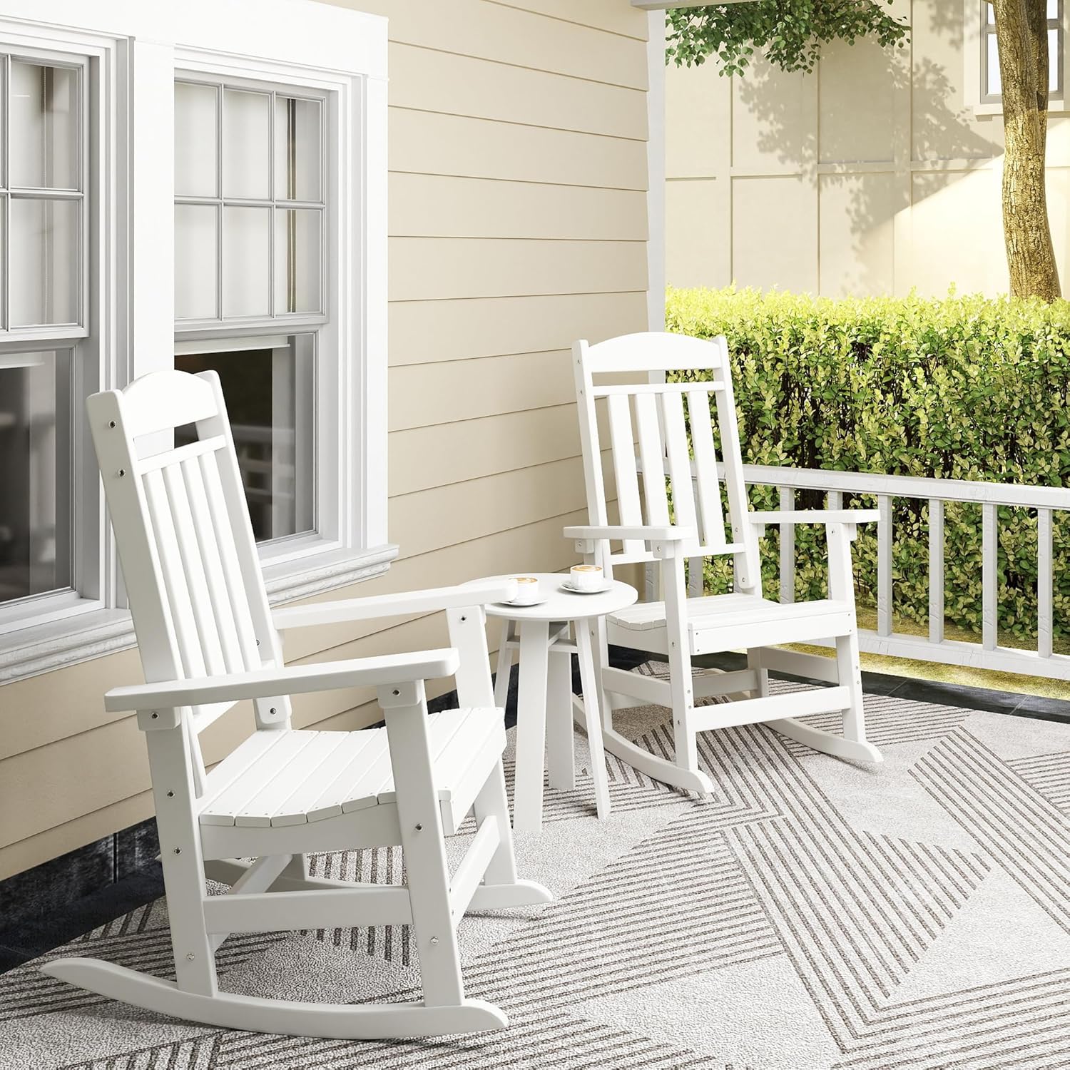 NAVINE Outdoor Rocking Chairs Set of 2, Oversized High Back Patio Rocking Chairs, All Weather Porch Rocking Chairs for Outside. White