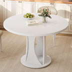 Einhomn Round Dining Table for 4-6, Kitchen Table with Sturdy Double Arc & Rounded Base & Backboard Clasp Desktop, Mid-Century Modern Circle Dinner Table for Dining Living Room, Space Saving, White