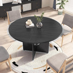 47 Inch Round Dining Table for 4-6, Modern Kitchen Table with Sturdy Wooden Pedestal Base, Dining Room Table, Circle Dining Table for Dining Room, Living Room, Cafe, Easy to Assemble - Black