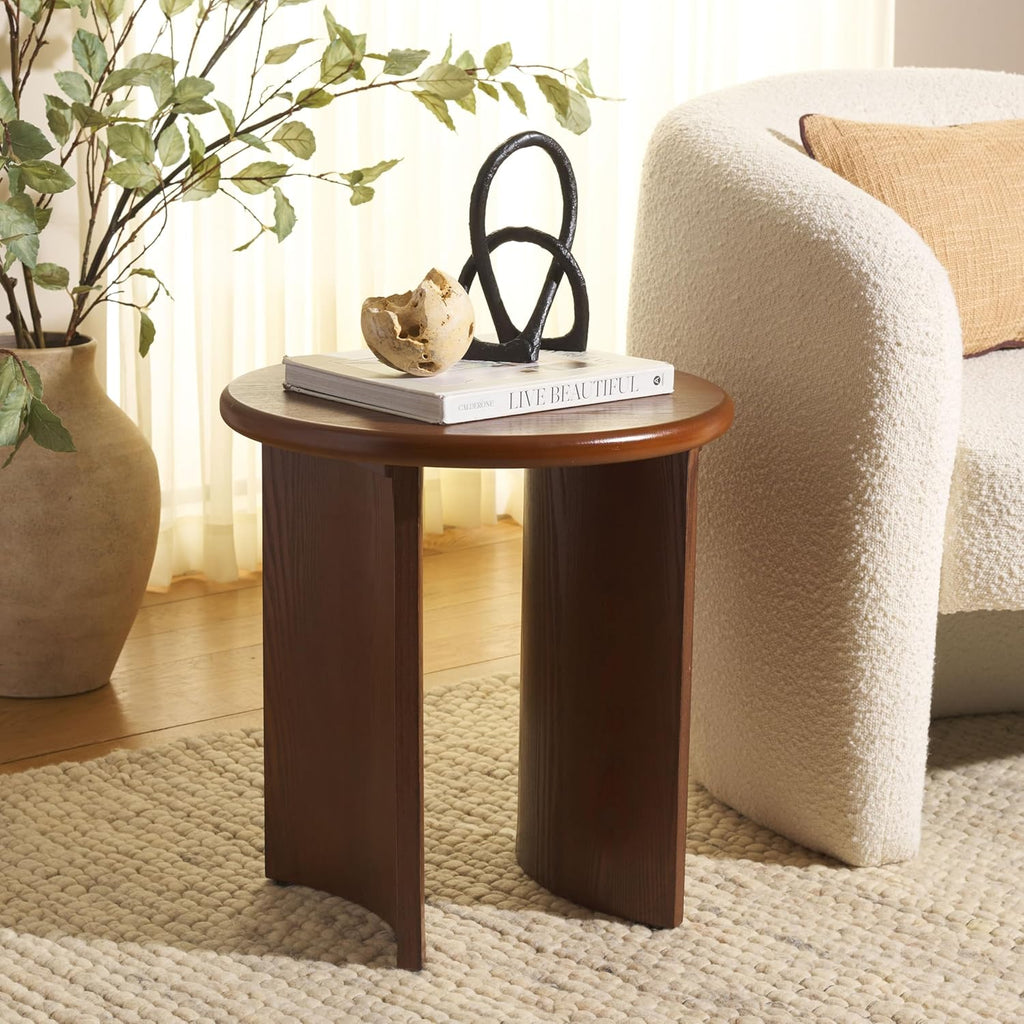 SAFAVIEH Home Collection Alanka Walnut Brown 2-Leg Round Top End Table