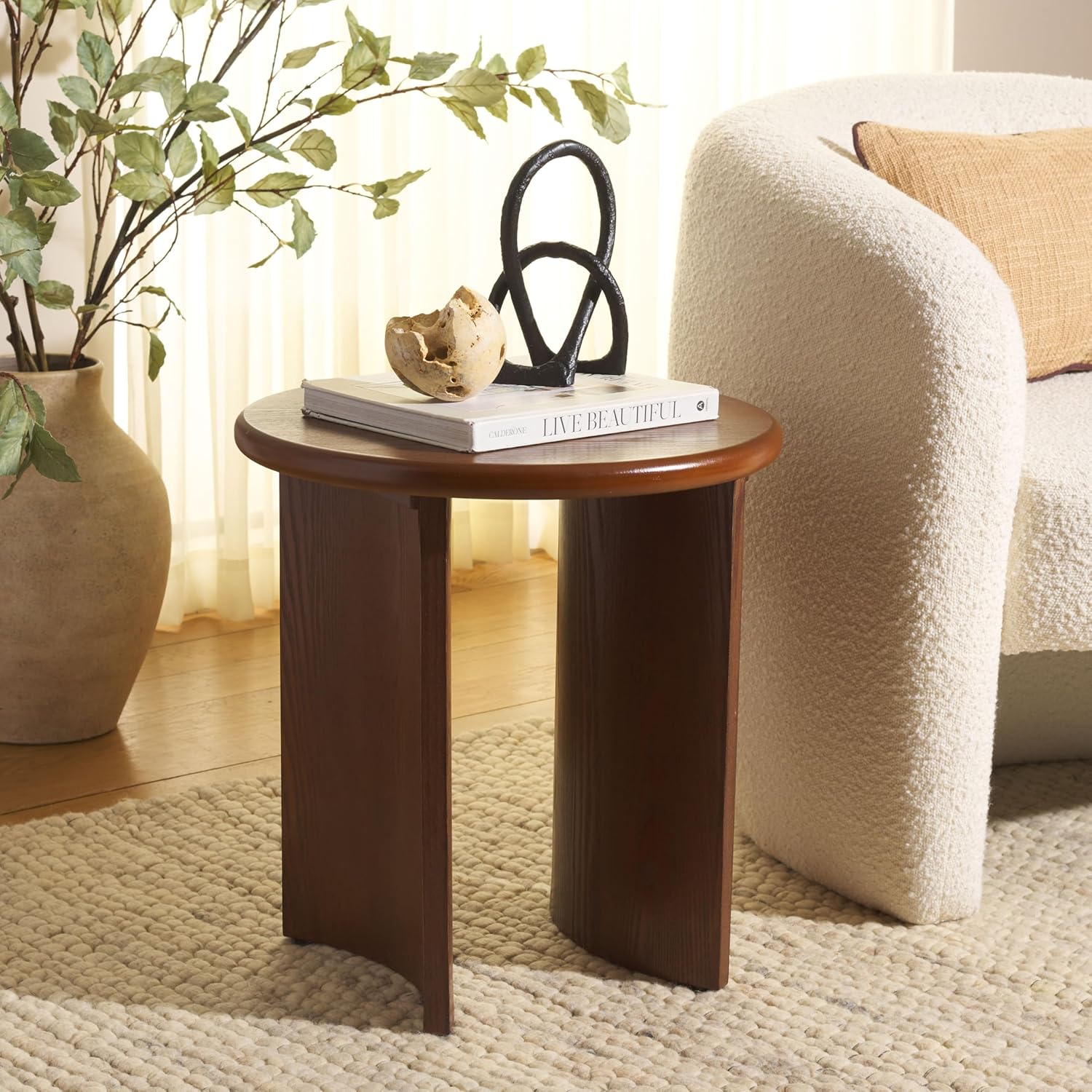 SAFAVIEH Home Collection Alanka Walnut Brown 2-Leg Round Top End Table
