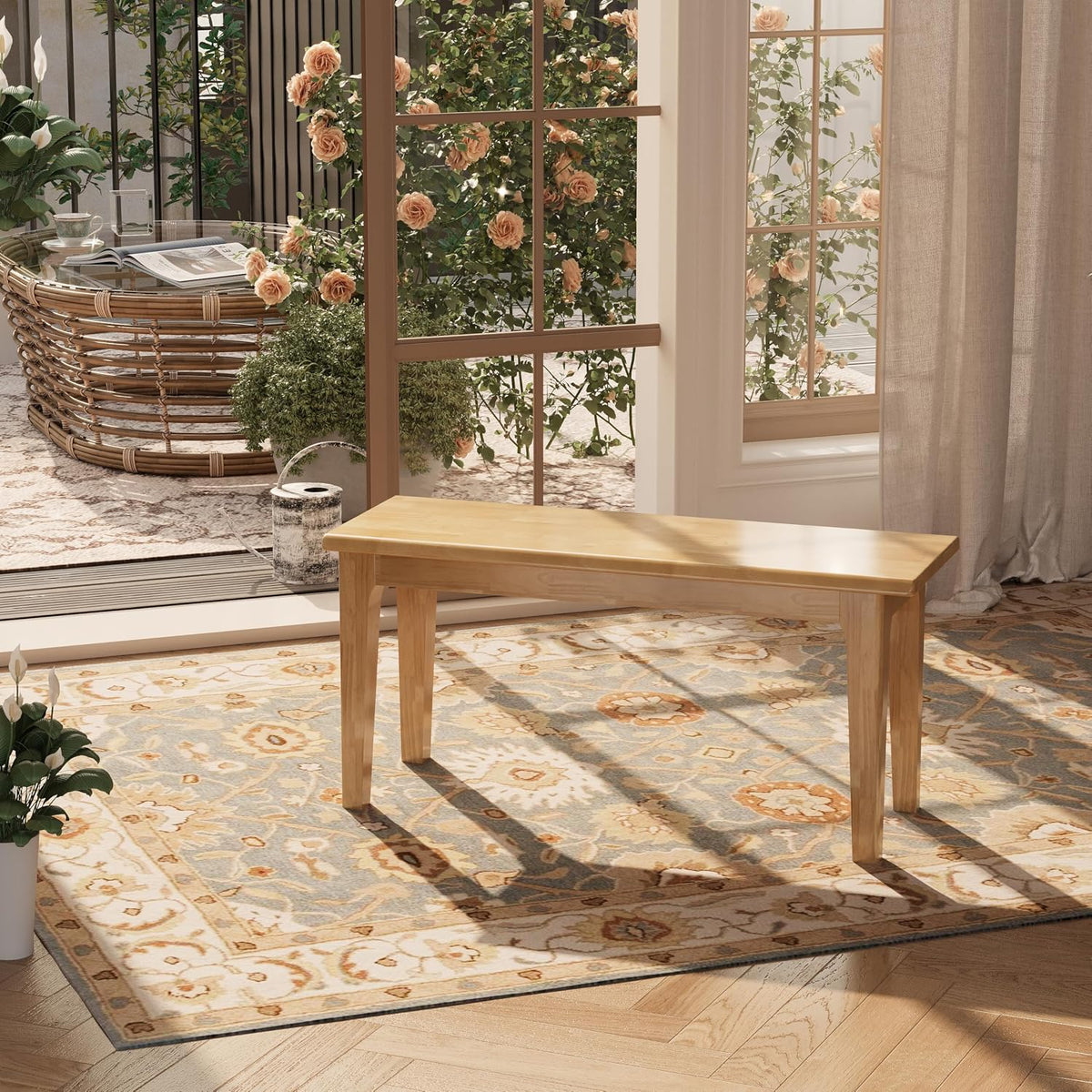 100% Solid Oak Wood Dining Bench Entryway Bench Midcentury End of Bed Bench, Outdoor Bench,Rustic Home Décor Furniture Natural Wooden Slab Bench for Bedroom Household Dining Table (Natural)