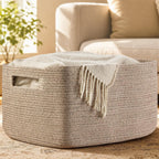 Optish 75L Large Woven Blanket Basket, Storage Basket with Handles, Brown | Sturdy Cotton Rope Basket Organizer Blanket, a lot of Toys, Comforter, Pillow, Bedroom, Living Room, Bathroom, Easy to Carry