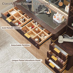 T4TREAM Fluted Makeup Vanity Desk with 36" HD Lighted Mirror, 48" Big Modern Vanity Desk with Mirror and Lights, Dressing Table with 5 Drawers & Shelves, Glass Top for Bedroom, Dark Walnut