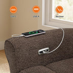 MCombo Compact Wall Hugger Power Recliner Chair for Small Spaces, Dual USB-A/C Ports, Rolled Arm Recliner for Living Room & RV, Fabric PR520 (Dark Brown, Small)