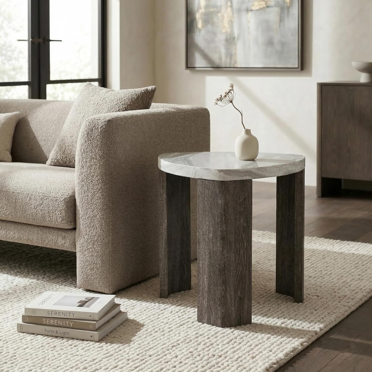 Furniture of America Toralle Modern Solid Wood 24-inch Triangle End Table with Replicated Marble Top for Living Room, Gray