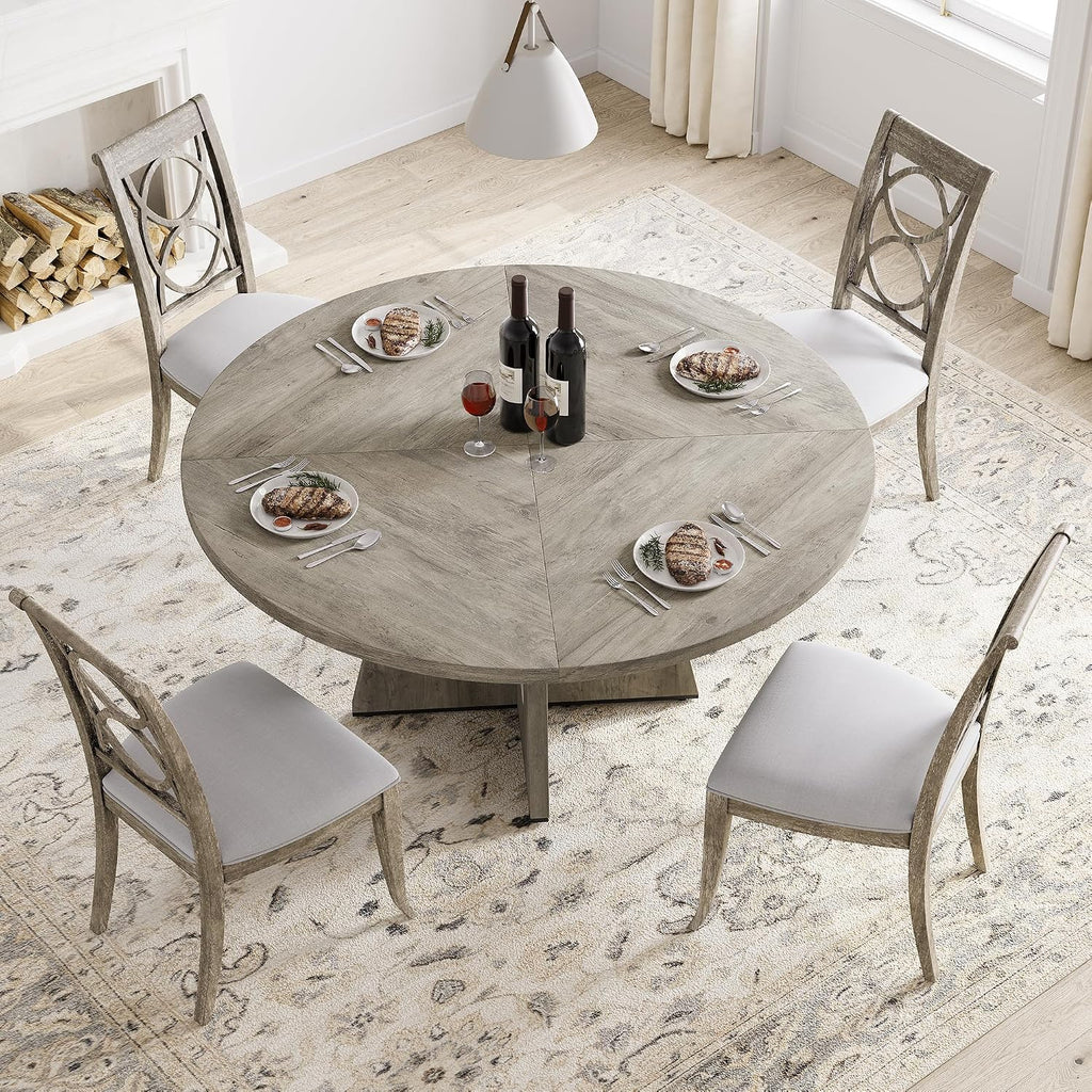 GAOMON 47 Inch Round Dining Table for 4-6 People, Circle Dinner Table with Wooden Cross Pedestal Base, Farmhouse Kitchen Furniture for Dining Room, Living Room, Kitchen (Table Only) - Grey
