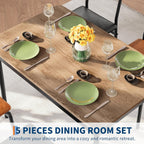 Takywep Dining Table Set for 4 – Wooden Kitchen Table with 4 PU Upholstered Chairs, Industrial Metal Frame Kitchen & Dining Set for Home, Apartment, Studio, Brown & Black
