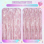 Jutom 6 Pieces 3.3 x 6.6 ft Wavy Tinsel Foil Fringe Curtains Foil Fringe Streamer Backdrop Party Curtain for Sea Mermaid Baby Shower Birthday Party Decoration(Purple, Pink, Blue Green)