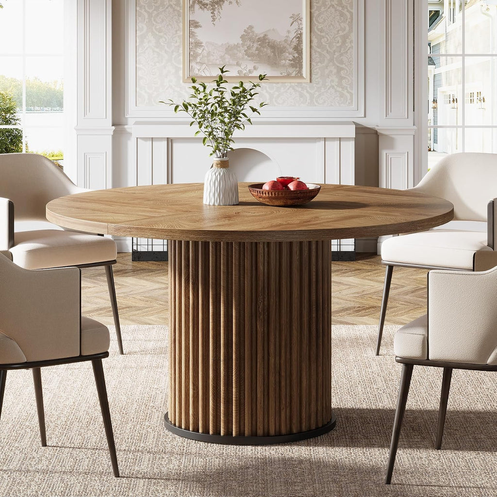 Tribesigns 47.24" Brown Round Dining Table for 4-6 People
