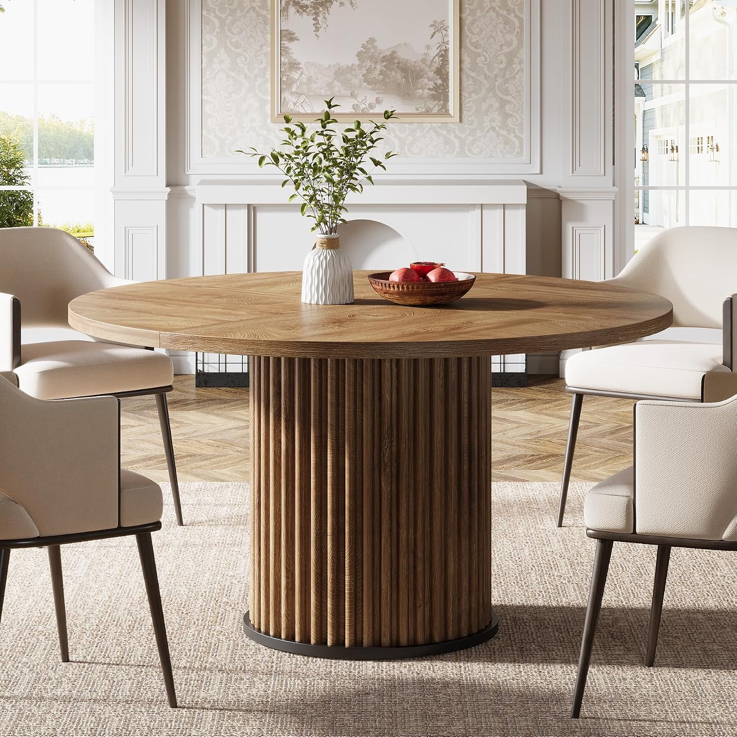 Tribesigns 47.24" Brown Round Dining Table for 4-6 People