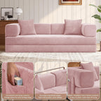 MoonSpeak 78.8'' Futon Sofa Bed, Couches for Living Room | Corduroy Convertible Futon Sofa Bed with Storage Pocket, Modular Sleeper Couch in a Box, No Assembly (Pink)