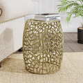 GDFStudio 20.5" H Drum-Shaped End Table Aluminium Round Side Table Small Sofa Coffee Side Tables with Open Mesh Design No Assembly Needed for Living Room Bedroom Balcony Office, Gold