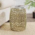 GDFStudio 20.5" H Drum-Shaped End Table Aluminium Round Side Table Small Sofa Coffee Side Tables with Open Mesh Design No Assembly Needed for Living Room Bedroom Balcony Office, Gold