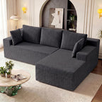 GRUSIGN Cloud Sectional Couches for Living Room, Modular L Shaped Couch with Deep Seat Oversized Right Facing Chaise, Memory Foam Compressed Spineless 3 Seater Sofa, Wide-Striped Grey
