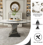 Montary 59” Modern Round Dining Table for 6-8, Artificial Marble Dining Room Table with Lazy Susan, Stainless Steel Black Titanium Hourglass Base, Sintered Stone Top Dining Table (Only Table)