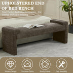 WUTUTUEE 58.7" End of Bed Bench Upholstered Modern Bedroom Bench for Living Room & Entryway, Easy Assembly, Footrest Ottoman Accent Window Bench with Solid Wood Frame & Curved Arm, Brown
