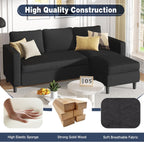 Shintenchi Modern Upholstered Sectional Sofa, L-Shaped Couch with Movable Ottoman and Reversible Chaise for Living Room, Black Corduroy Fabric