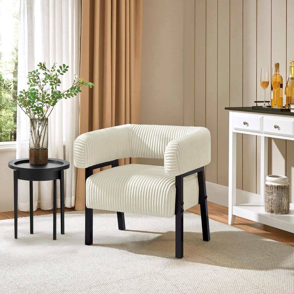 Yaheetech Accent Living Room Chair with Pocket Coiled Seat Set of 1 | Sofa Armchair | Barrel Chair | Corduroy | Comfy | Modern | Small Space | Bedroom | Reading | Beige